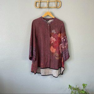 Citron Santa Monica silk blend button front floral print blouse